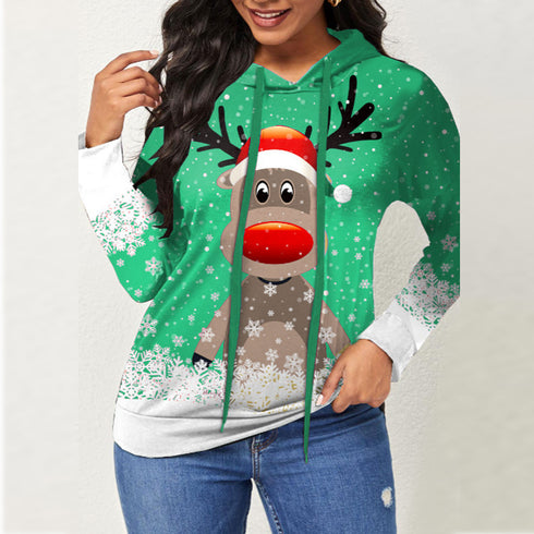 Printed Milu deer Plus Size Women's Long Sleeved Hoodies